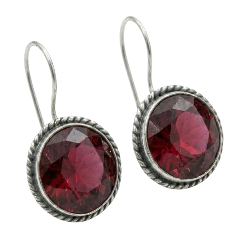 Handmade Garnet Earrings for Women | Round Gemstone Drop Dangle Earrings | Elegant Jewelry Gift for Her - Image 2