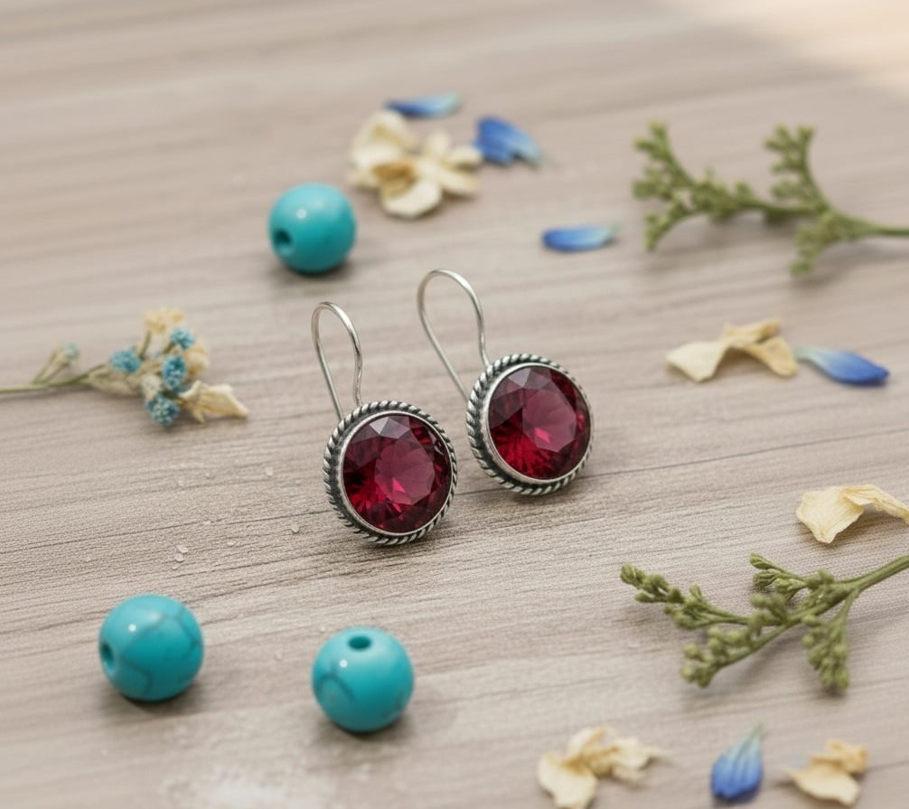 Handmade Garnet Earrings for Women | Round Gemstone Drop Dangle Earrings | Elegant Jewelry Gift for Her - Image 3